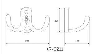 Чертёж. Крючок мебельный двухрожковый, атласная бронза KR-0211-MAB.