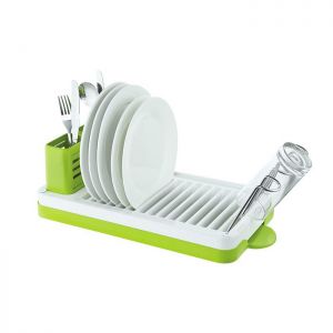 Фото. Сушка для посуды настольная 469*225*165 мм. Цвет белый/зелёный.