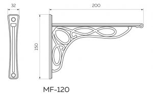Кронштейн полки 150x200, оксидированная бронза MF-120 OAB - Чертёж.