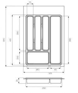 Чертёж: Лоток для столовых приборов в базу 400, серый T40VG.