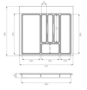 Лоток для столовых приборов в базу 600 мм серый T60VG - Чертеж.