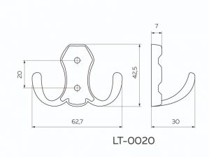 Чертёж: Крючок мебельный металлический, матовый хром LT-0020-SC.
