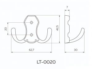 Крючок мебельный, хром глянец LT 0020 - Чертёж.