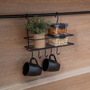 Полка на рейлинг малая с крючками 265х100х270 чёрный матовый - Фото.