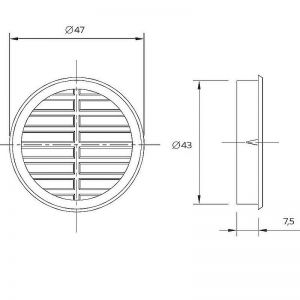 Вентиляционная решётка для цоколя D 47 светлый дуб 2190-443-RC - чертеж.