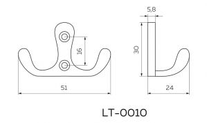 Мебельный крючок 2х-рожковый матовый хром LT-0010-SC - Чертёж.