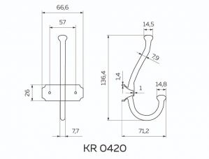 Чертёж: Крючок мебельный 2х-рожковый хром глянец KR-0420.