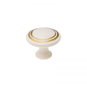 Картинка 1: Мебельная ручка кнопка белый с золотом RK-121 WG.