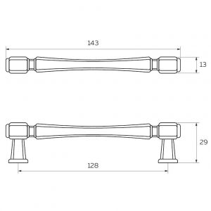 Чертёж - Мебельная ручка скоба 128 мм старинное серебро RS-124-128 OS.