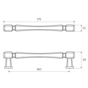 Чертёж: Мебельная ручка скоба 160 мм старинное серебро S-3970-160 OS.