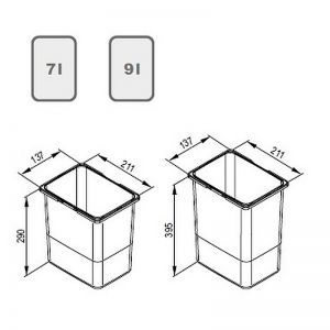 Набор ведер 2x15л и 2x7л, база 800, H=300. Чертёж.