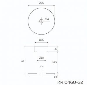 Чертёж. Крючок мебельный, матовый черный KR-0460-32-BL.