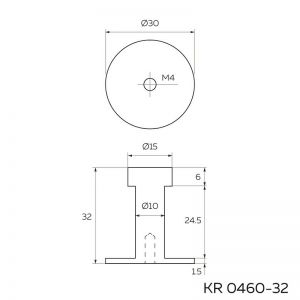 Схема. Крючок мебельный, шлифованная сталь KR 0460-32 ST.