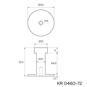 Чертёж: Крючок мебельный 72, шлифованная сталь KR 0460-72 ST.