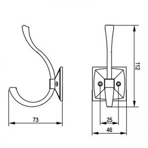 Чертёж: Крючок мебельный 2х-рожковый медь антик TI22.0028CA.