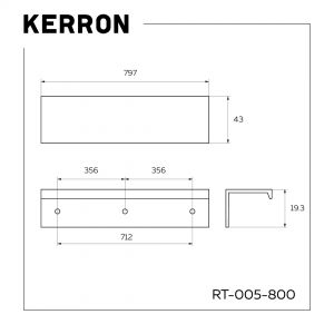 Ручка мебельная торцевая 800 мм матовый хром RT-005-800 SC - Чертёж.