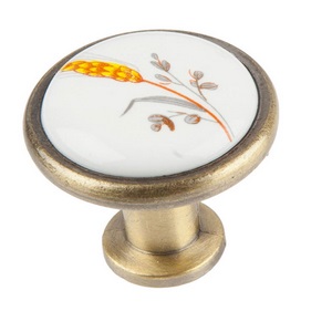Мебельная ручка кнопка керамика Колосок F02-02BA. Фото.